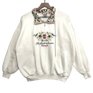 Vintage 90's Cityscape Floral Mock Neck Pullover Zip Sweatshirt Sweater Medium
